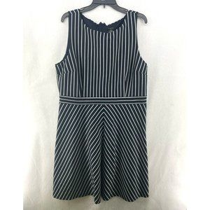 Ann Taylor Dress Women's Sz 18 Short Navy Blue White Striped A-Line Stretch Mini